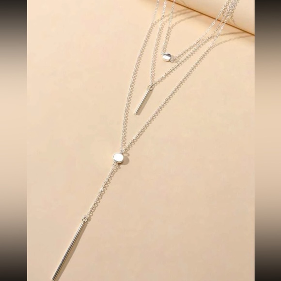 ⭐️ Awesome Triple 3 Layered Bars And Circles Boho Tassel Necklace Silver Or Gold - Picture 2 of 15